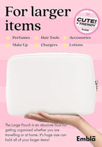 Embla Makeup Bag Travel Cosmetics Pouch and Toiletry Bag, Nylon Zipper Pouch Purse, Cute Make Up Organizer Storage Tote for Women Girls, Waterproof Travel Skincare Case, Large Makeup Bags, White