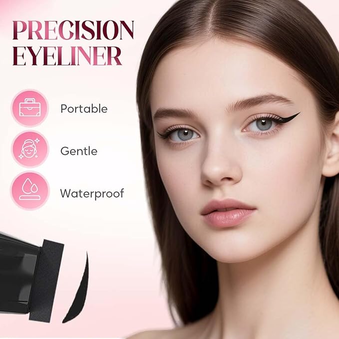 Foldable Eyeliner Stamp,Winged Eyeliner Stamp,Gel Eye liner Pencil Set for Perfect Wings,Smudge Proof & Waterpoof Eye Liner,Easy Eye Stencil Makeup Tool (2PCS-Black)