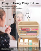 HOTOR Travel Toiletry Bag for Women & Men, Waterproof Makeup Bag with Hanging Hook and Multiple Pockets, Cosmetic Bags for Women, Travel Essentials, 11.2'' x 3.2'' x 8.9'', Black & Brown