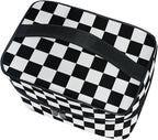 Makeup Train Case White Black Checkered Plaid Carrying Portable Zip Travel Cosmetic Brush Bag Organizer Large for Women
