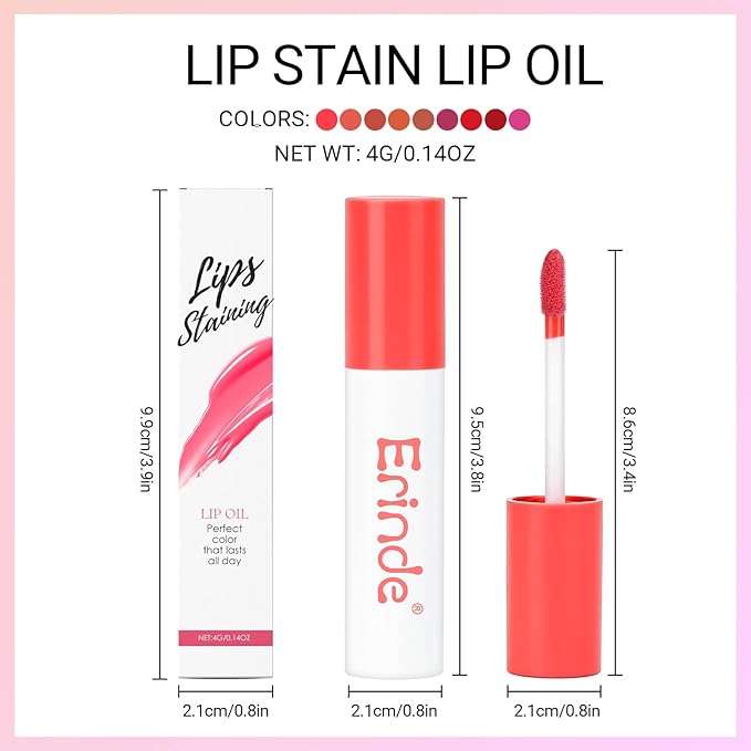 Erinde Lips Staining Lip Oil, Glossy Lip Stain, Long-Lasting Lightweight Lip Staining Oil, Moisturizing Plumping Hydrating Glossy Lip Tint, Vegan & Cruelty-Free, 09