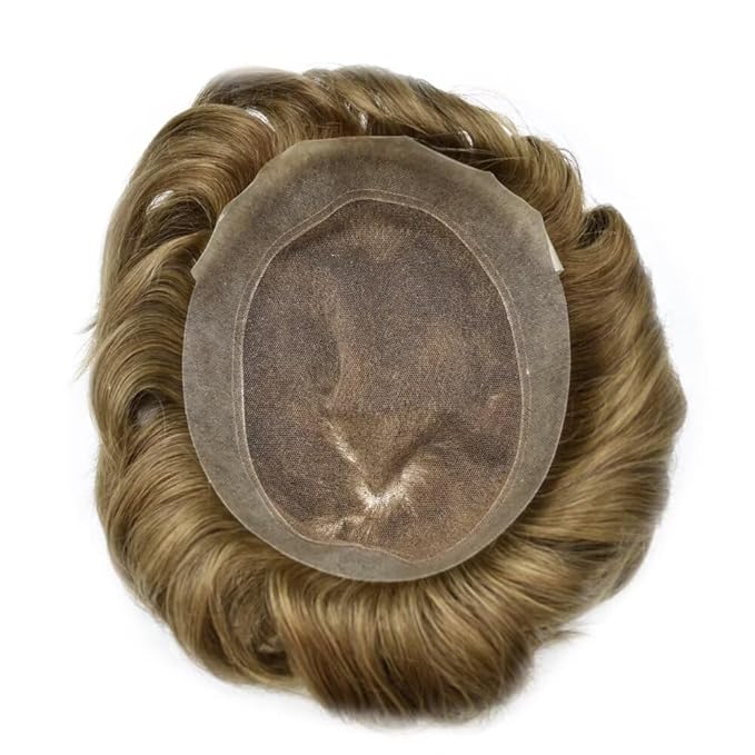 FACE MIRACLE Hair System for Men French Lace Mens Toupee Human Hair Replacement System Lace with PU Toupee for Men Male Hair Piece Wigs 6"X8" 7# VERY LIGHT BROWN
