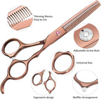Professional Hair Cutting Scissors Sets Stainless Steel Barber Hairdressing Scissors Multifunctional Salon Thinning Scissors Straight Shears Tools Gifts for Mom Dad and Friends (Brown)