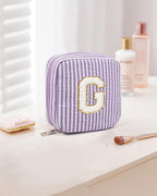 Birthday Gifts for Women - Personalized Cute Purple Initial Cosmetic Makeup Pouch Make Up Toiletry Bag for Her Mom Teacher Friend Girlfriend Wife Teacher's Day Gifts 21st Birthday Giftss