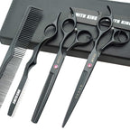 7.0 Inches Professional hair cutting thinning scissors set with razor (Black)