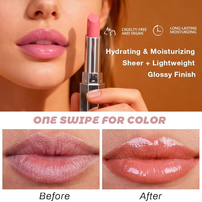 Kaely 2Pcs Honey Lipstick Tinted Lip Balm, Hydrating Shine Lipstick for Women Dry Lips, Moisturizing Nourishing Glossy Lip Gloss Stain Makeup, Sheer Lightweight, Vegan, 03 Honey+04 Nude