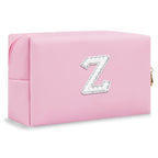 ChaoGreat Bride Gifts – Personalized Initial Makeup Bag with Pearl Rhinestone Patch, Preppy Pink Monogram Cosmetic/Toiletry Pouch, bridesmaid Gifts, Bridal Shower Gifts, Wedding Gifts, Bridal Gifts,Z
