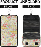 Yellow Flower Travel Toiletry Bag with Hanging Hook for Women and Girls, Rose Floral Cosmetic Makeup Case Organizer for Accessories, Shampoo, Full Sized Container, Toiletries