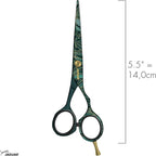 Jaguar Exotic Island Jungle Green Hairdressing Scissors, Right Handed Offset Handle, 5.5 Inch
