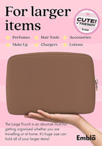 Embla Makeup Bag Travel Cosmetics Pouch and Toiletry Bag, Nylon Zipper Pouch Purse, Cute Make Up Organizer Storage Tote for Women Girls, Travel Skincare Case, Large Makeup Bags, Mocha Mousse