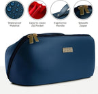 NAORI Travel Makeup Bag for Women | Large Luxury Cosmetic Organizer with Handle & Inner Pockets | Waterproof Leather Toiletry Bag | Makeup Case for Home, Travel & Gifting (Dark Teal)
