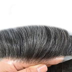 FACE MIRACLE Hair System for Men French Lace Mens Toupee Human Hair Replacement System Lace with PU Toupee for Men Male Hair Piece Wigs 6"X9" #1B30 1B# OFF BLACK WITH 30% SYNTHETIC GREY