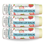 Tallow Lip Balm by Cattle Creek – Organic, All-Natural Ingredients, Long-Lasting Moisture and Hydration for Dry, Cracked, and Chapped Lips, Soothing Formula for Soft Skin (Pack of 3, Strawberry)