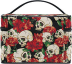 Skull Goth Makeup Bag, Gothic Skull and Flower Travel Makeup Organizer Bags Toiletry Bag Box Travel Cosmetic Bag Make Up Train Case for Women Teen Girl Ladies