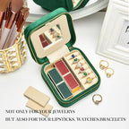 TAIMY Plush Velvet Travel Jewelry Box, Small Travel Jewelry Case, Portable Mini Jewelry Travel Organizer Boxes for Rings Earrings Necklaces Bracelets(Emerald Green,with Mirror)