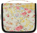Yellow Flower Travel Toiletry Bag with Hanging Hook for Women and Girls, Rose Floral Cosmetic Makeup Case Organizer for Accessories, Shampoo, Full Sized Container, Toiletries