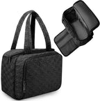SUNRISING Travel Toiletry Bag Makeup Bag for Women, Large Water-Resistant Travel Cosmetic Make Up Bag with Handle，Travel Toiletry Bags for Compartments Accessories Essentials-Black
