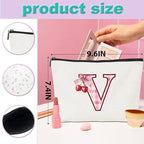 Initial Makeup Bag Monogram Cosmetic Bag Monogrammed Gifts for Women Girls Friends Coworker Teacher Personalized Travel Toiletry Bag Christmas Bridal Shower Wedding Bridesmaid Gifts, Cherry V