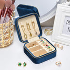 TAIMY Plush Velvet Travel Jewelry Box, Small Travel Jewelry Case, Portable Mini Jewelry Travel Organizer Boxes for Rings Earrings Necklaces Bracelets(Navy Blue,No Mirror)