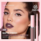 AMY'S DIARY 2pcs Matte Dark Red Lip Liner & Lipstick Makeup Set, Liquid Lipstick 24H and Lip Liner Set Matt Liquid Lips Make Up Waterproof Long Lasting (10#, 2 Pcs Set)