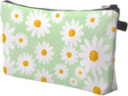 Cute Travel Makeup Bag Cosmetic Bag Small Pouch Gift for Women (Daisy Sage Green)