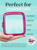 Clear Makeup Bag Zipper Pouch, Transparent Cosmetic Case Organizer, TSA Approved Travel Toiletry Case, Travel Accessories Essentials Makeup Tote for Women, Mini Cute Make up Bag for Purse - Fuchsia