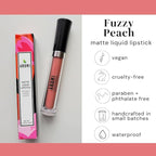 Aromi Peach Matte Liquid Lipstick | Peachy Nude Lip Color, Pink Caramel, Vegan, Cruelty-free, Long-Lasting, Handmade (Fuzzy Peach)