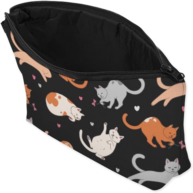Cute Travel Makeup Bag Cosmetic Bag Small Pouch Gift for Women (Cat Black)