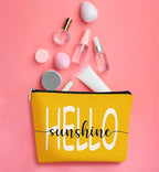 Hello Sunshine Summer Yellow Inspirational Makeup Bag Cosmetic Bag Gift for Teen Girls,Birthday Christmas Gifts for Women Friends Mom Wife Grandma Daughter Teacher Coworker