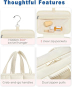 Inmorven Travel Hanging Toiletry Bag for Women, Makeup Cosmetic Bag with Jewelry Organizer, Waterproof DoppKit Set for Girls Large Capacity, Carry-on Travel Accessories Essentials - White
