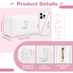 Bride Gifts – Personalized Initial Makeup Bag with Pearl Rhinestone Patch, Preppy White Monogram Cosmetic/Toiletry Pouch, bridesmaid Gifts, Bridal Shower Gifts, Wedding Gifts, Bridal Gifts,J
