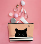 Cute Cat Cosmetic Bag, Black Kitty Gifts for Cat Lovers, Makeup Pouch for Women (Peach-1)