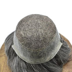 FACE MIRACLE Toupee for Men French Lace Hairpiece Human Hair Replacement System Skin PU Mens Toupee Hair Wigs for Man V-Looped Front Hair Prosthesis 8"X10" #1B50 1B# OFF BLACK WITH 50% SYNTHETIC GREY
