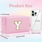 Small Personalized Letter Makeup Bag, Cute PU Leather Chenille Letters Cosmetic Bag Travel Makeup Pouch, Preppy Travel Organizer Zipper Pouch for Women&Girls（Pink-Y）