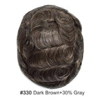 FACE MIRACLE Toupee for Men French Lace Hairpiece Human Hair Replacement System Skin PU Mens Toupee Hair Wigs for Man V-Looped Front Hair Prosthesis 6"X9" #330 3# DARK BROWN WITH 30% SYNTHETIC GREY