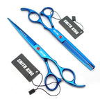 7.0 Inches Professional hair cutting thinning scissors set with razor (Blue)