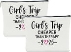 2 PCS Girls Trip Favors - 2025 Girls Weekend Gifts for Women Bestie & Friend Gifts - Sister & Her Best Friend Friendship Holiday Vacation Makeup Bag & Weekend Bags