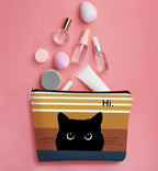 Cute Cat Makeup Bag, Black Cat Kitty Cosmetic Pouch, Sunset Color