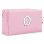 ChaoGreat Bride Gifts – Personalized Initial Makeup Bag with Pearl Rhinestone Patch, Preppy Pink Monogram Cosmetic/Toiletry Pouch, bridesmaid Gifts, Bridal Shower Gifts, Wedding Gifts, Bridal Gifts,O