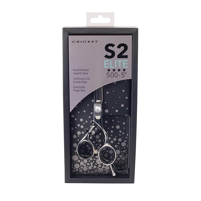 Cricket S2 Elite Series Shears 500 Professional Hair Cutting Scissors - 5-Inch Barber & Stylist Hair Scissors with Convex Edge Blades, Durable Swedish Steel, Leaf Spring Tension, Hand-Polished Finish