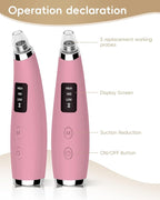 Facial Pore Blackhead Remover Vacuum - Fore Cleaner and Blackhead Extractor with 3 Adjustable Suction Levels - 5 Probes - Pore Vacuum Kit for Women&Men (Matte Pink)