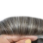 FACE MIRACLE Lace Front Mens Toupee Human Hair System Swiss Lace Center Toupee for Men Thin Skin PU Around Hair Replacement System V-Looped Mens Hair Wig Units 6"X9" #365 Dark Brown with 65% Gray