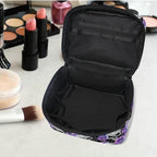Skull Makeup Bag Purple, Flowers and Skull Gothic Makeup Organizer Bags Toiletry Bag Box Travel Cosmetic Bag Make Up Train Case for Women Teen Girl Ladies