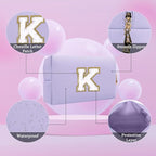Small Personalized Letter Makeup Bag, Cute PU Leather Chenille Letters Cosmetic Bag Travel Makeup Pouch, Preppy Travel Organizer Zipper Pouch for Women&Girls（Purple-K）
