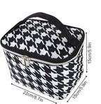 Cosmetic Bag, Travel Case, Makeup Bag, Houndstooth pattern, with Two-Way Zippers, Water Resistant, Fully Lined, 8.7 x 5.9 x 6 inches, Black and White