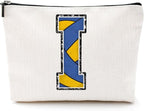 Volleyball Gifts Initial Makeup Bag Monogrammed Cosmetic Bag Letter I Zipper Pouch Volleyball Accessories for Girls Women Volleyball Player Coach Friend Volleyball Stuff Graduation Birthday Gifts
