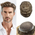 FACE MIRACLE French Lace Mens Toupee Human Hair System Lace Center Toupee for Men Thin Skin PU Around Hair Replacement System V-Looped Mens Hair Wig 6"X8" #760 7# VERY LIGHT BROWN WITH 60% GREY