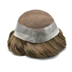 Mens Toupee Human Hair Piece French Lace Toupee for Man Hair System Indian Human Hair Replacement Systems V-Looped PU Front Hairpieces 7"X9" 6# LIGHT BROWN