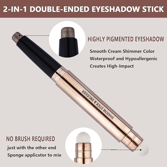 Cocoa Brown Eyeshadow Stick Cream Shimmer Smooth Eyeshadow Pencil Hypoallergenic Natural Waterproof Long Lasting Eye Shadow Eyeliner Pen（Cocoa Brown Shimmer # 07）