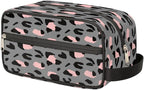 Grey Leopard Cheetah Print Travel Toiletry Bag for Women Men Lightweight Cosmetic Makeup Bag Organizer Waterproof Shaving Bag Dopp Kit with Large Capacity for Toiletries and Shaving Accessories